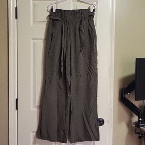 Olive Paperbag Waist Wide Leg Trousers